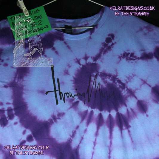 Misprint, Throwing Muses 1986 logo T-Shirt - ONE OFF Blue/Purple Tie-Dye cotton T-Shirt- Large #2 - ElRat Designs - elratdesigns.co.uk