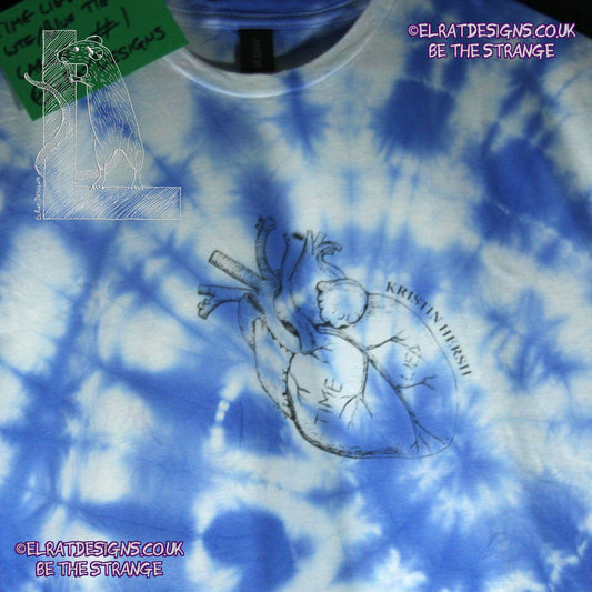 Misprint, Kristin Hersh, 'Time Lied' anatomical heart tee - ONE OFF White/Blue Tie - Dye cotton T-Shirt- Large #1 - ElRat Designs - elratdesigns.co.uk