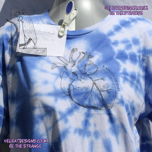 Misprint, Kristin Hersh, 'Time Lied' anatomical heart tee - ONE OFF White/Blue Tie - Dye cotton T-Shirt- Large #2 - ElRat Designs - elratdesigns.co.uk