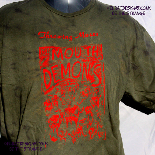 Misprint, Throwing Muses, Ellen West, Mouth Demons Charcoal reverse tie dye cotton T-Shirt- XL #1 - ElRat Designs - elratdesigns.co.uk