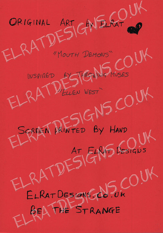 "Mouth Demons" by ElRat, Inspired by Throwing Muses "Ellen West" Original Art screen print