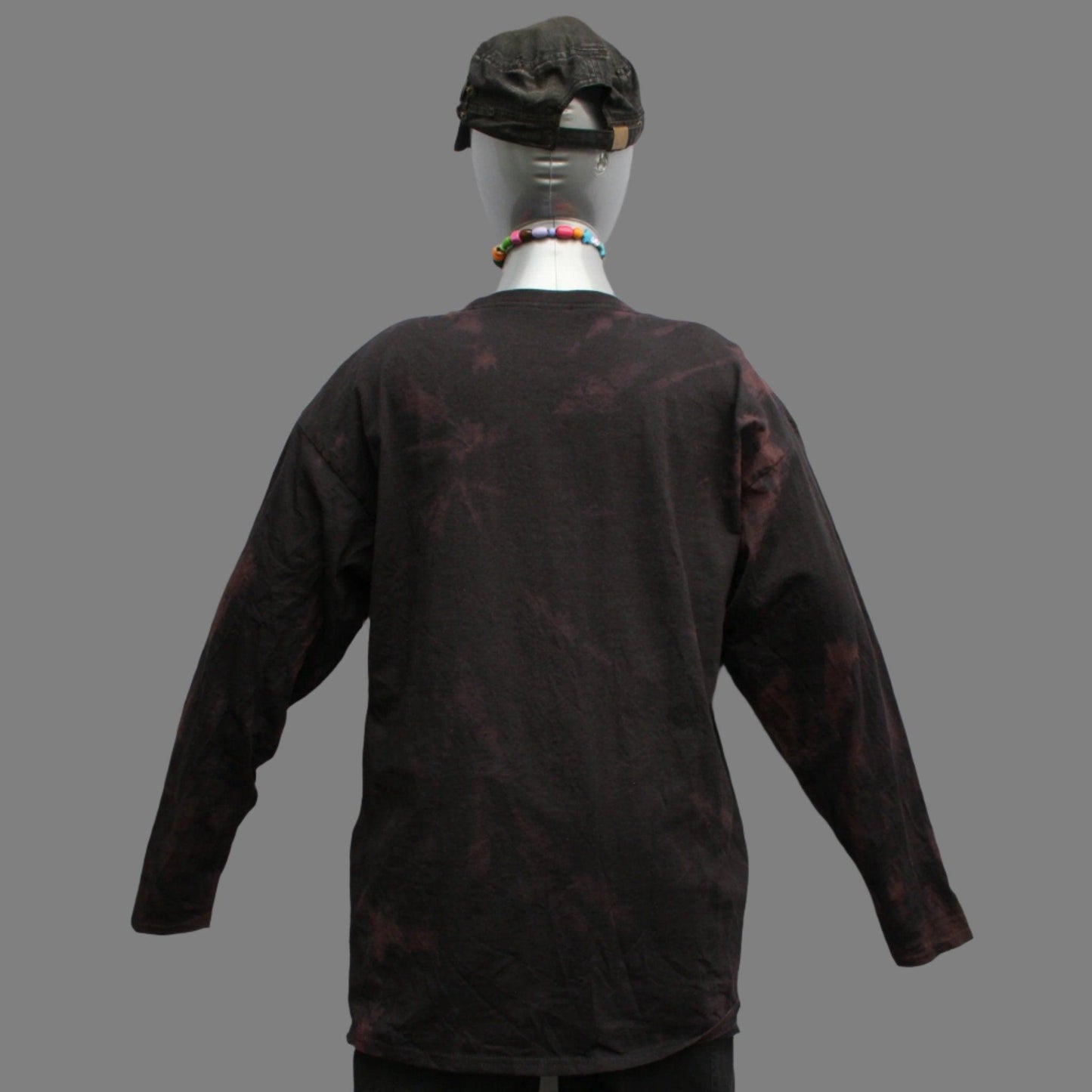 One of a kind Black hand Tied & bleached cotton Long Sleeve shirt, with print of your choice X LARGE - ElRatDesigns - T Shirt