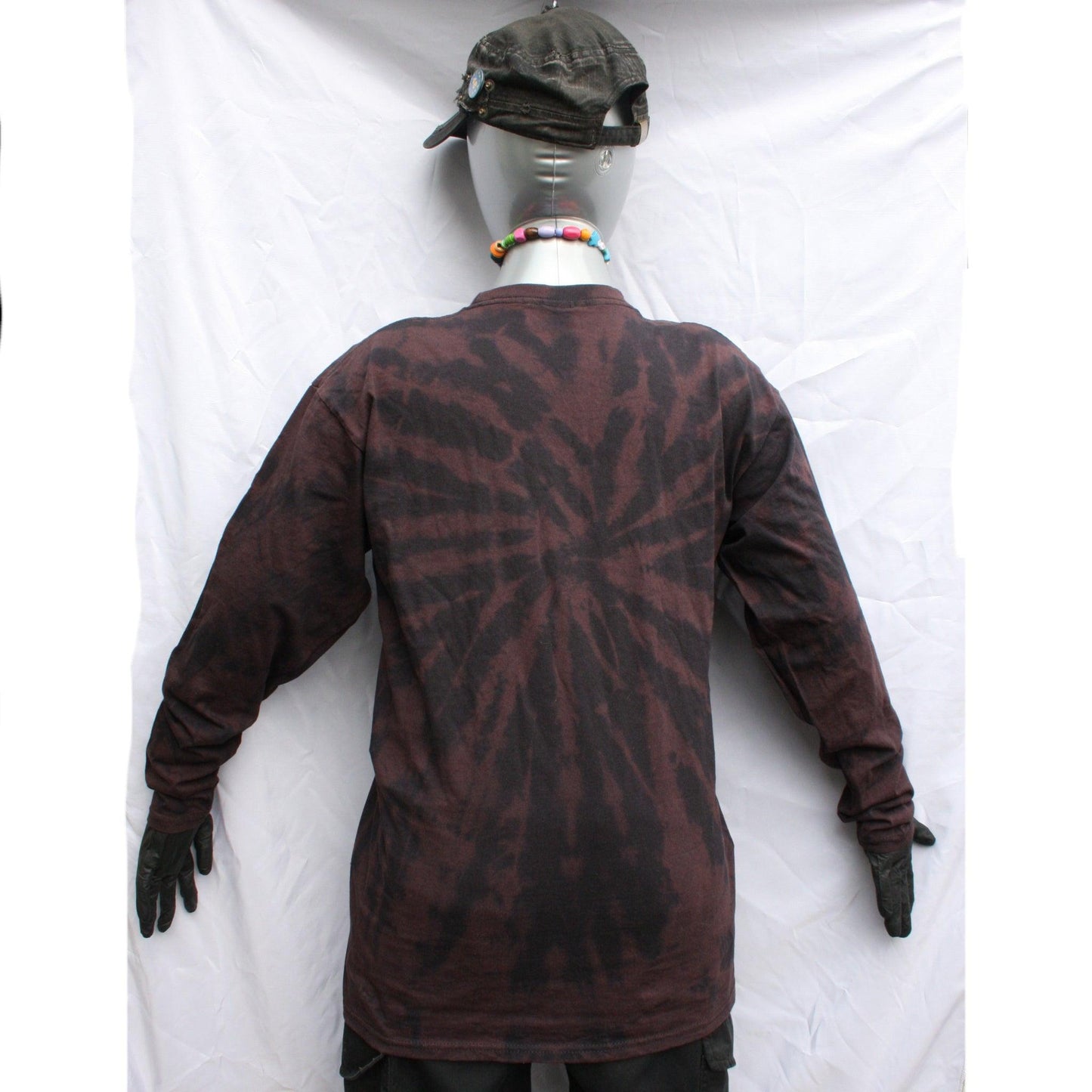 One of a kind Black hand Tied & bleached cotton Long Sleeve shirt, with print of your choice X LARGE - ElRatDesigns - T Shirt