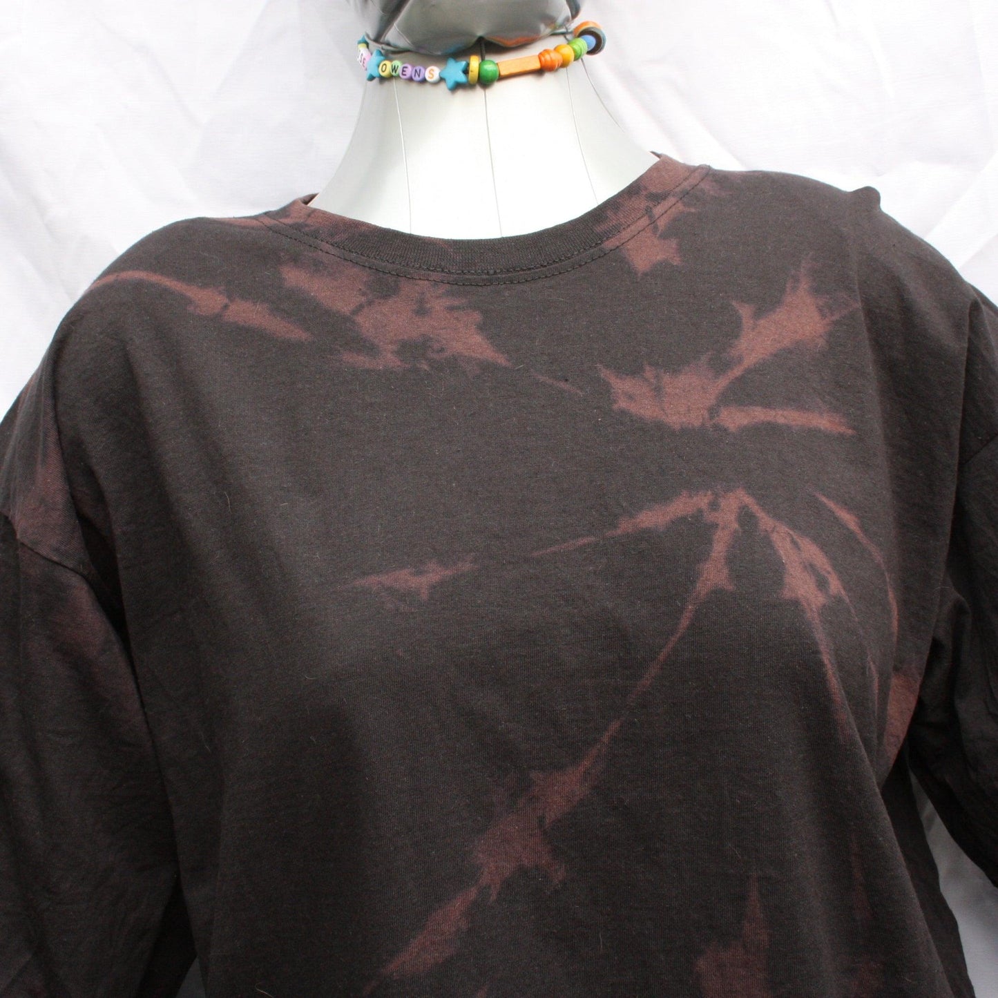One of a kind Black hand Tied & bleached cotton Long Sleeve shirt, with print of your choice X LARGE - ElRatDesigns - T Shirt