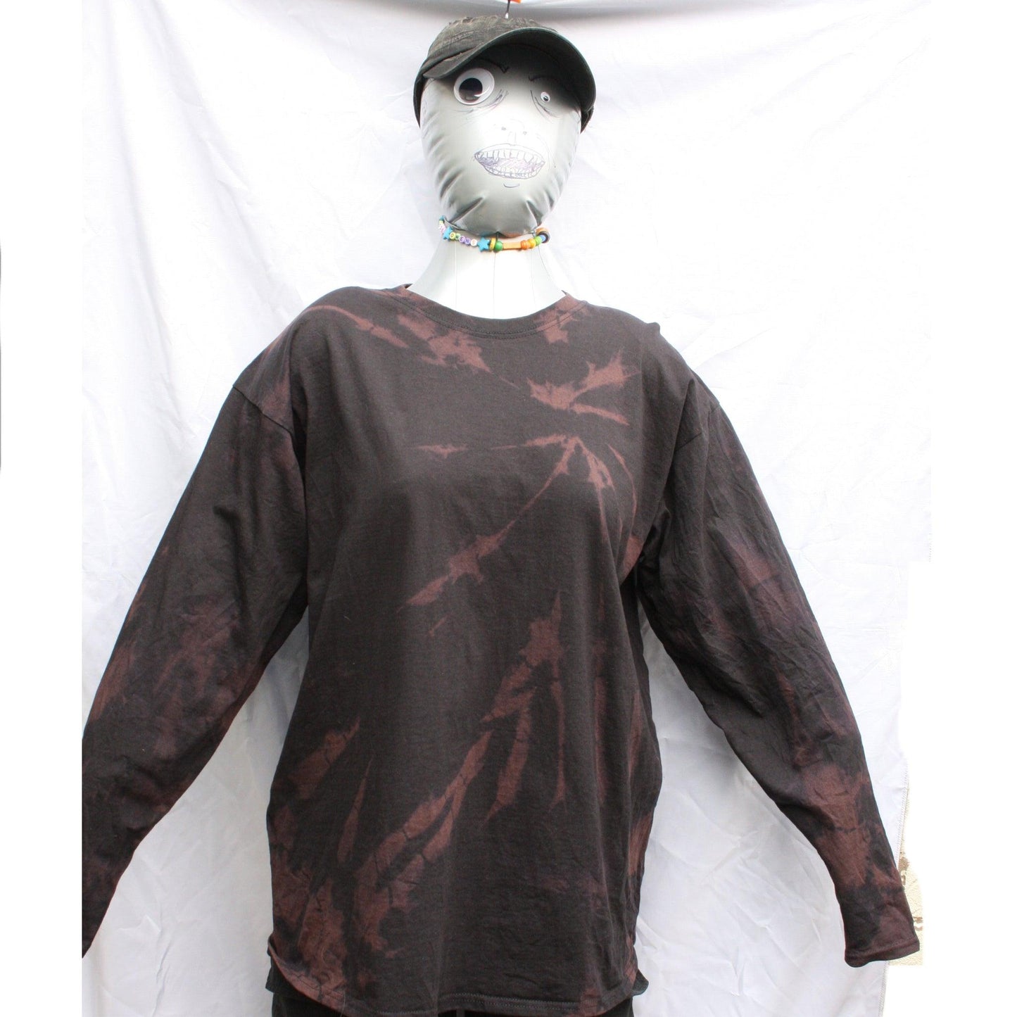 One of a kind Black hand Tied & bleached cotton Long Sleeve shirt, with print of your choice X LARGE - ElRatDesigns - T Shirt