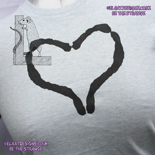 One of a Kind Black Heart T-Shirt in Blue/Grey Small T-shirt. Created by hand at elratdesigns.co.uk - hero