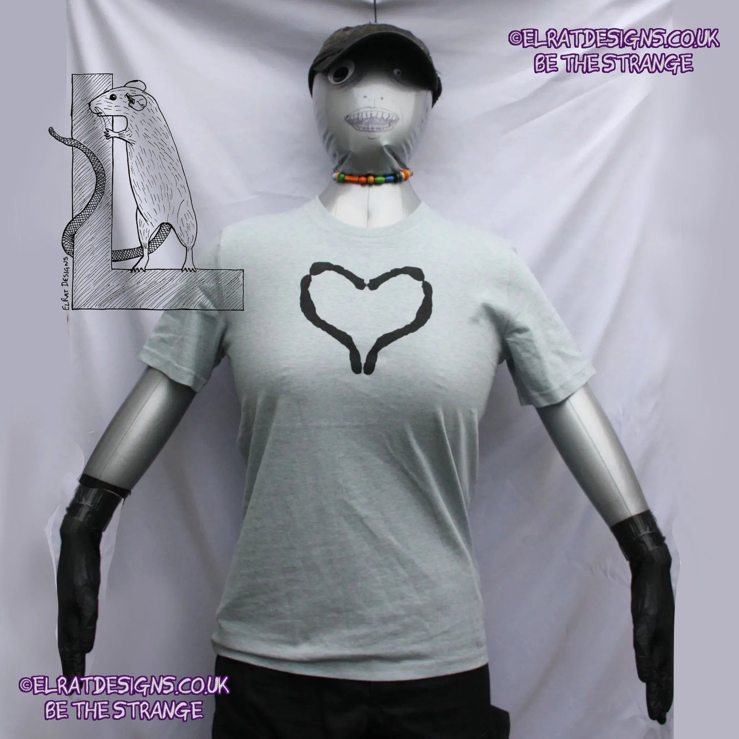 One of a Kind Black Heart T-Shirt in Blue/Grey Small T-shirt. Created by hand at elratdesigns.co.uk - hero