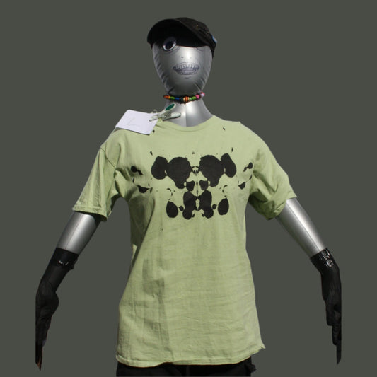 Rorschach, Pistachio green cotton T-Shirt with Black ink blot  - L #1 (RPis B L1)