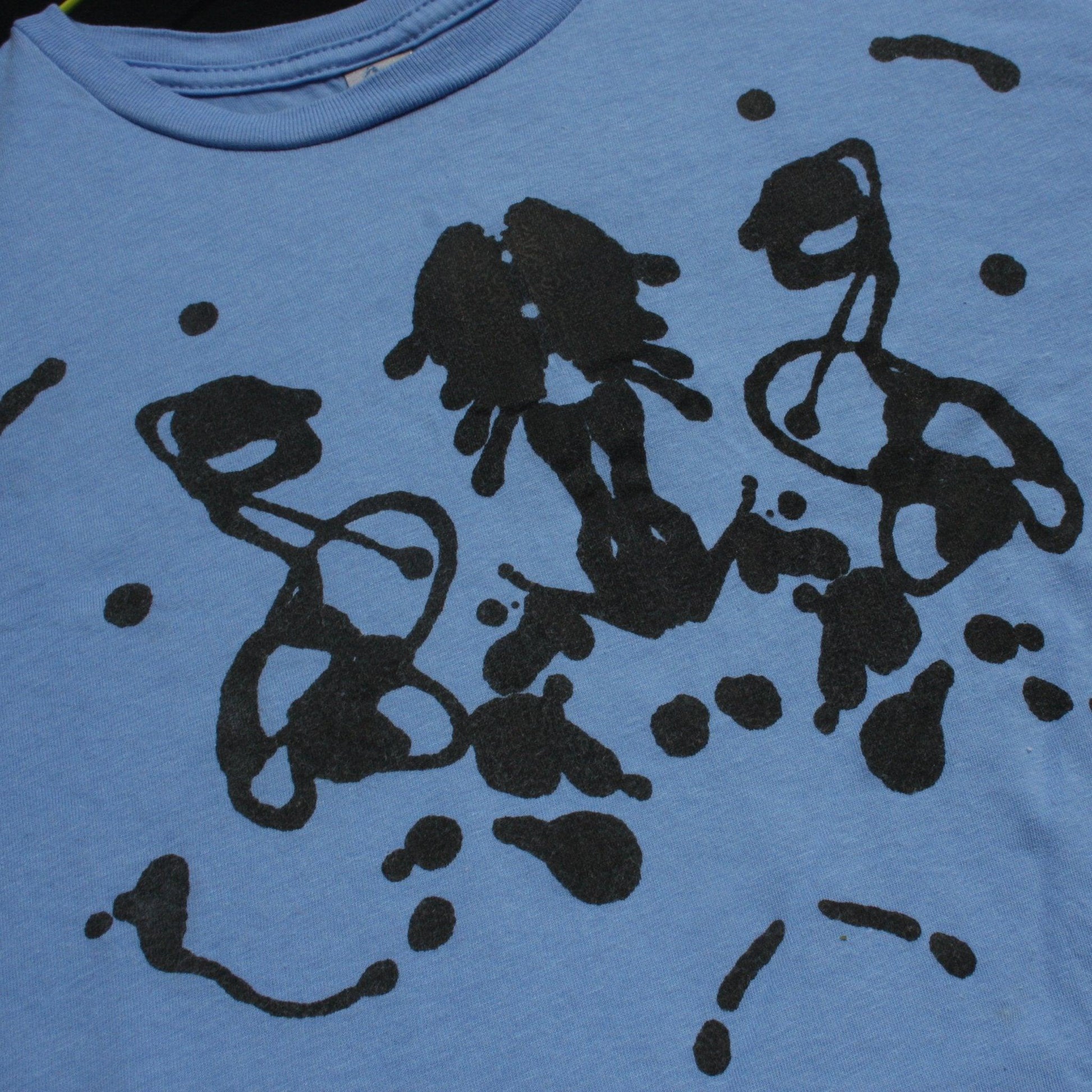 Rorschach, Carolina Blue cotton T-Shirt with Black ink blot - Medium #1 (RCaB B M1) - ElRatDesigns - T Shirt