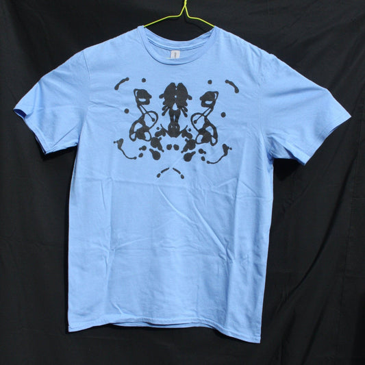 Rorschach, Carolina Blue cotton T-Shirt with Black ink blot - Medium #1 (RCaB B M1) - ElRatDesigns - T Shirt