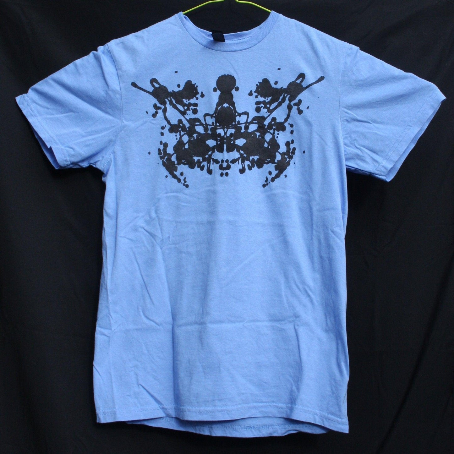 Rorschach, Carolina Blue cotton T-Shirt with Black ink blot - Small #1 (RCaB B S1) - ElRatDesigns - T Shirt