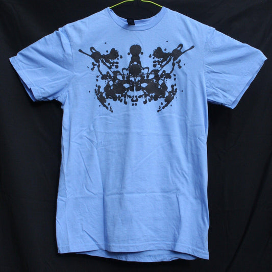 Rorschach, Carolina Blue cotton T-Shirt with Black ink blot - Small #1 (RCaB B S1) - ElRatDesigns - T Shirt