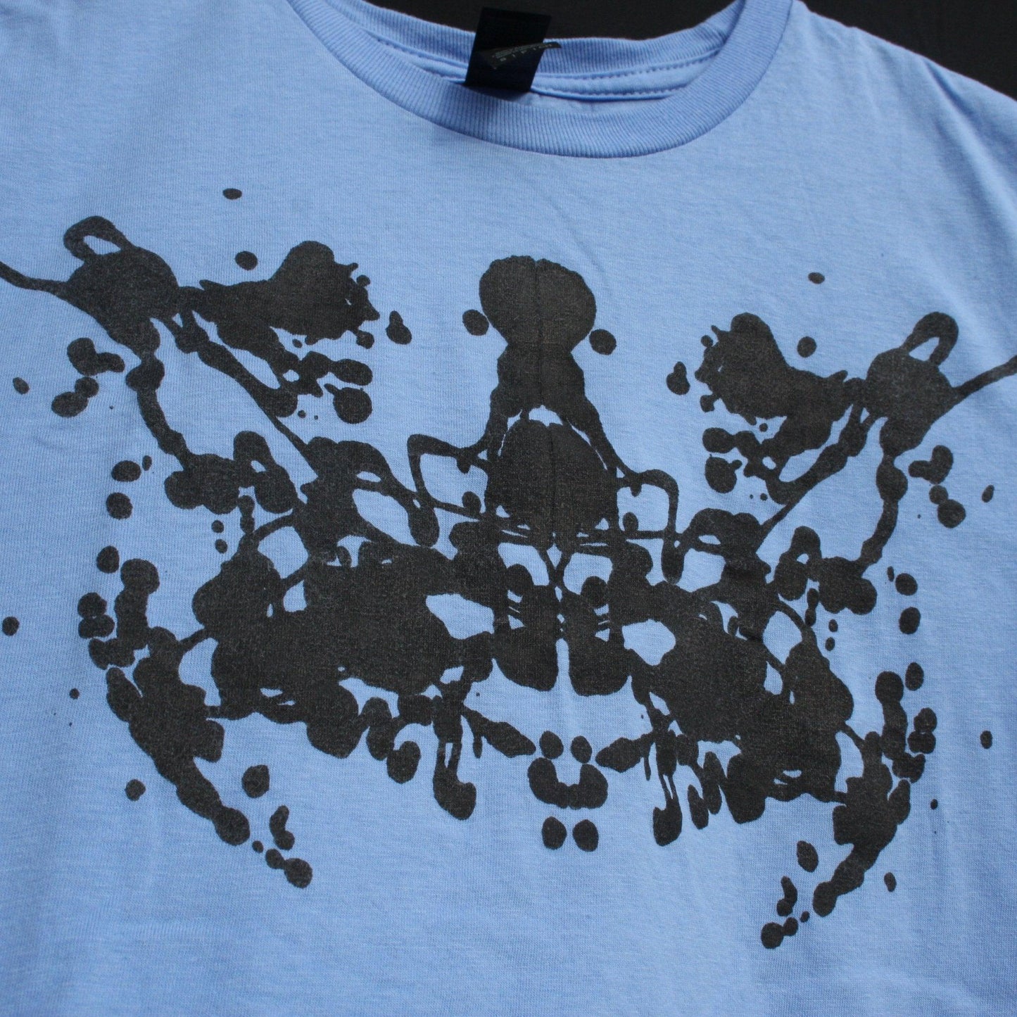 Rorschach, Carolina Blue cotton T-Shirt with Black ink blot - Small #1 (RCaB B S1) - ElRatDesigns - T Shirt