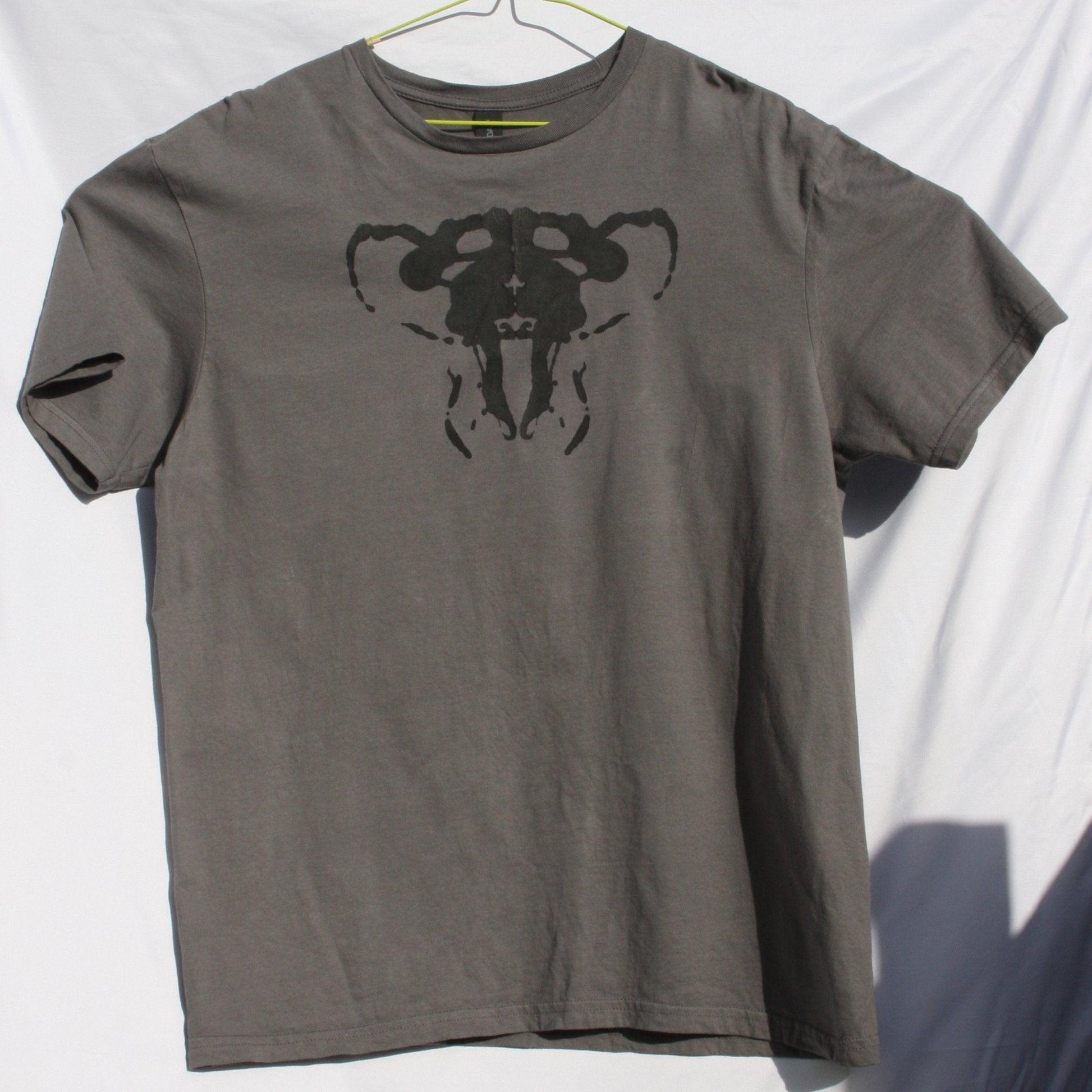 Rorschach, Charcoal cotton T-Shirt with Black ink blot - Large #1 (RCH B L1) - ElRatDesigns - T Shirt