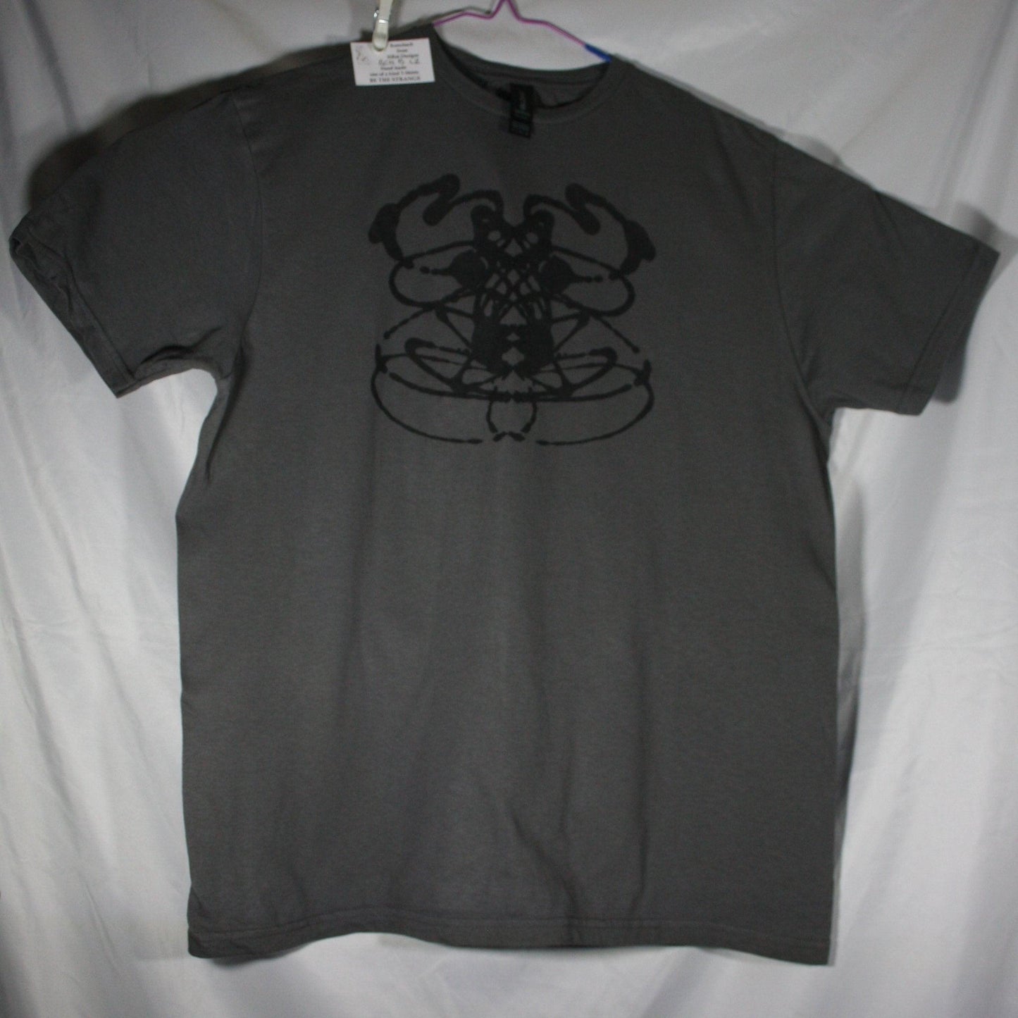 Rorschach, Charcoal cotton T-Shirt with Black ink blot - Large #2 (RCH B L2) - ElRatDesigns - T Shirt