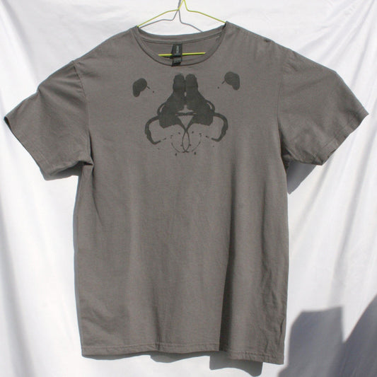 Rorschach, Charcoal cotton T-Shirt with Black ink blot - Medium #1 (RCH B M1) - ElRatDesigns - T Shirt