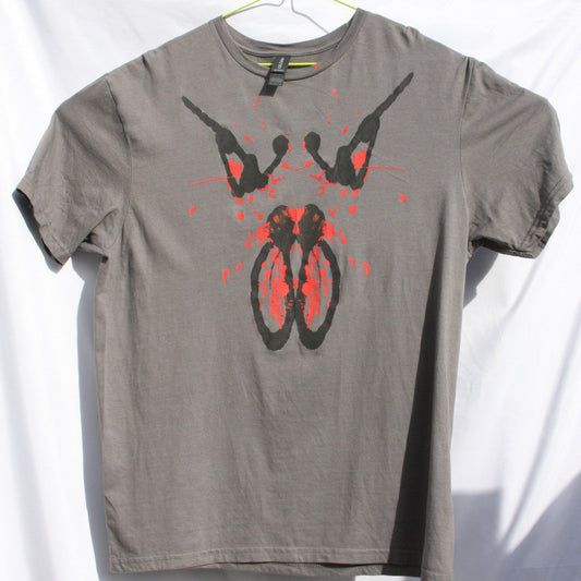 Rorschach, Charcoal cotton T-Shirt with Black & Red ink blot - Large #1 (RCH BR L1) - ElRatDesigns - T Shirt