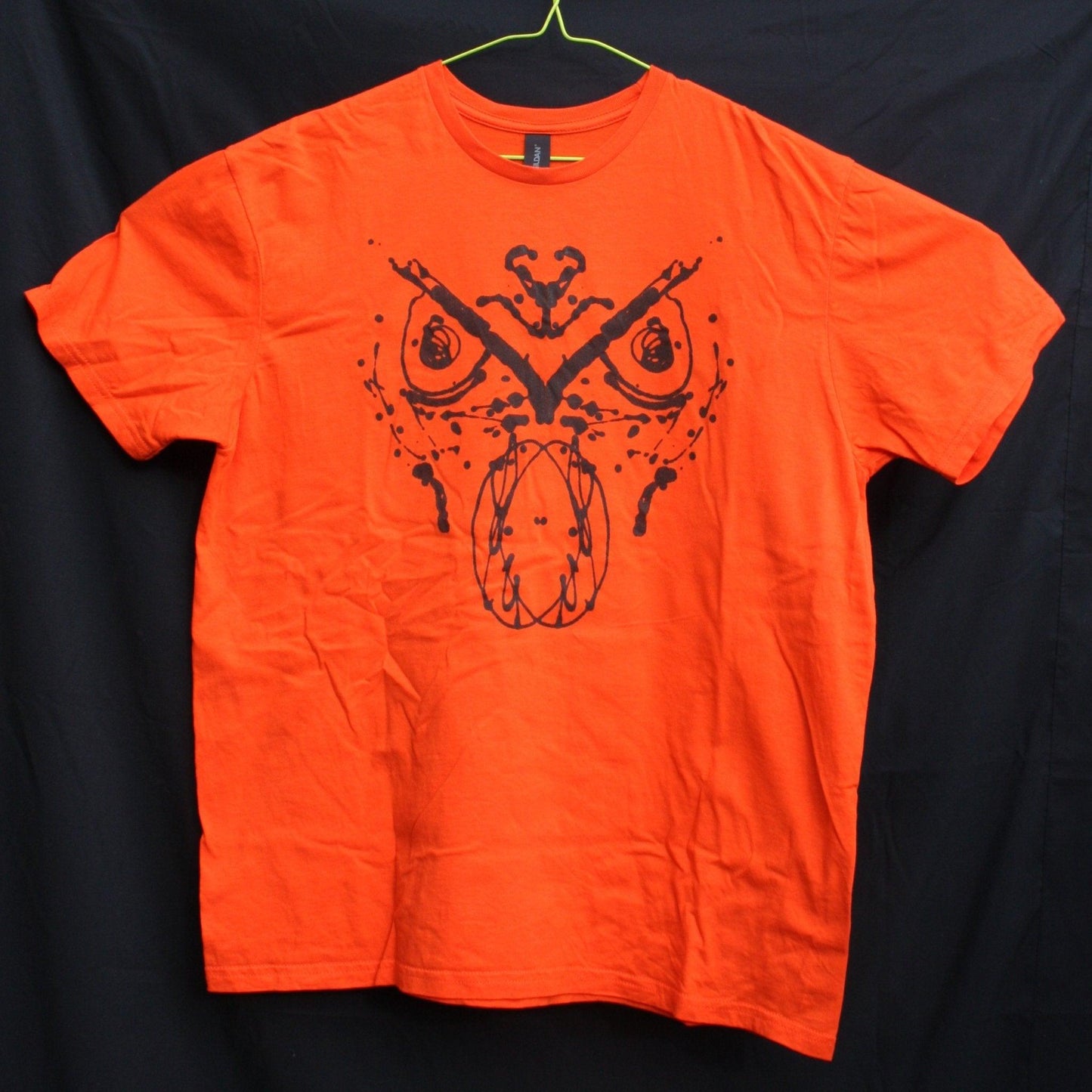 Rorschach, Orange cotton T-Shirt with Black ink blot - Large #1 (RO B L1) - ElRatDesigns - T Shirt