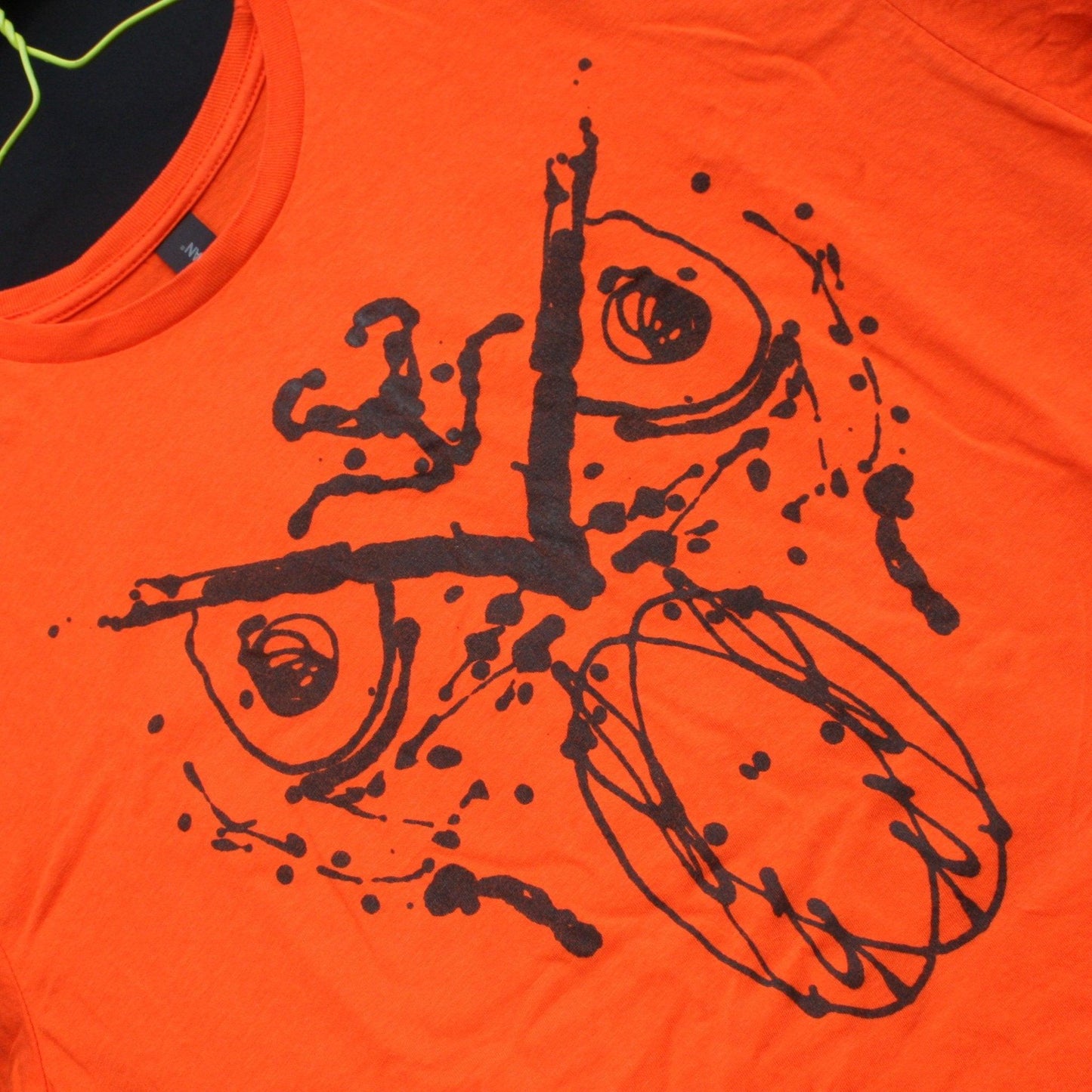 Rorschach, Orange cotton T-Shirt with Black ink blot - Large #1 (RO B L1) - ElRatDesigns - T Shirt