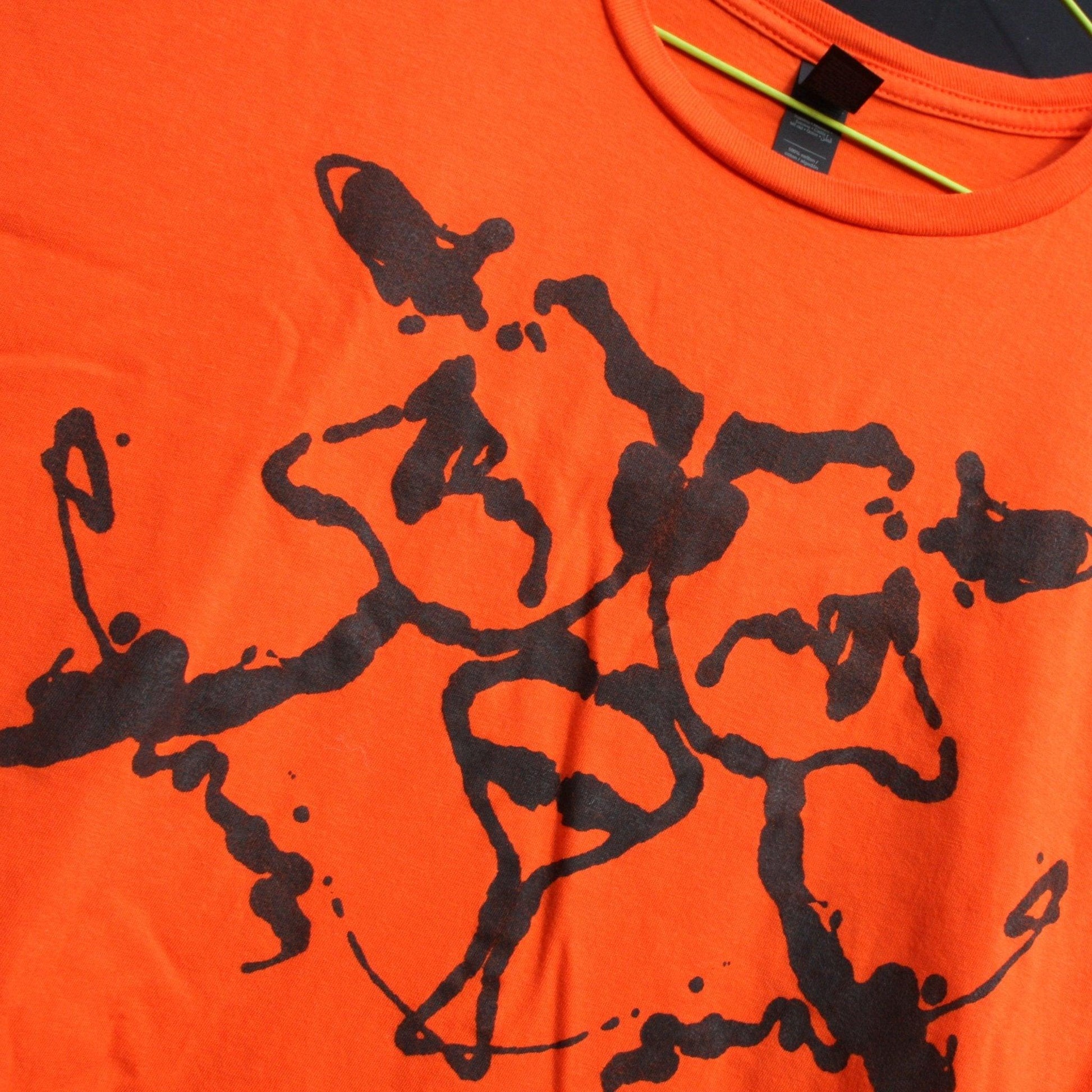 Rorschach, Orange cotton T-Shirt with Black ink blot - XL#1 (RO B XL1) - ElRatDesigns - T Shirt