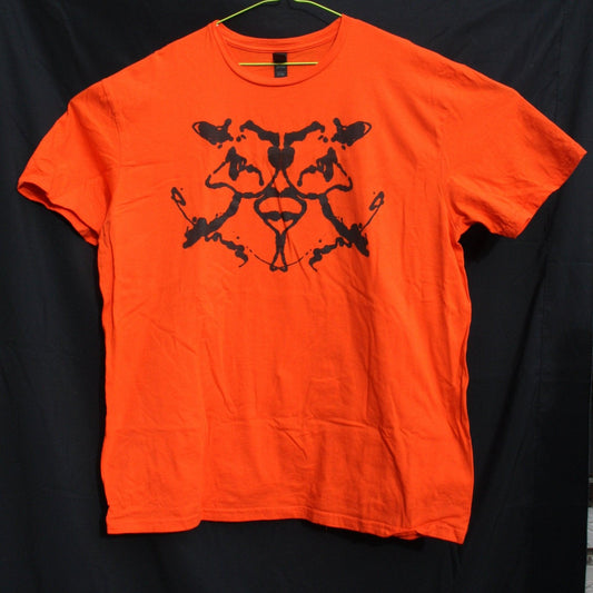 Rorschach, Orange cotton T-Shirt with Black ink blot - XL#1 (RO B XL1) - ElRatDesigns - T Shirt