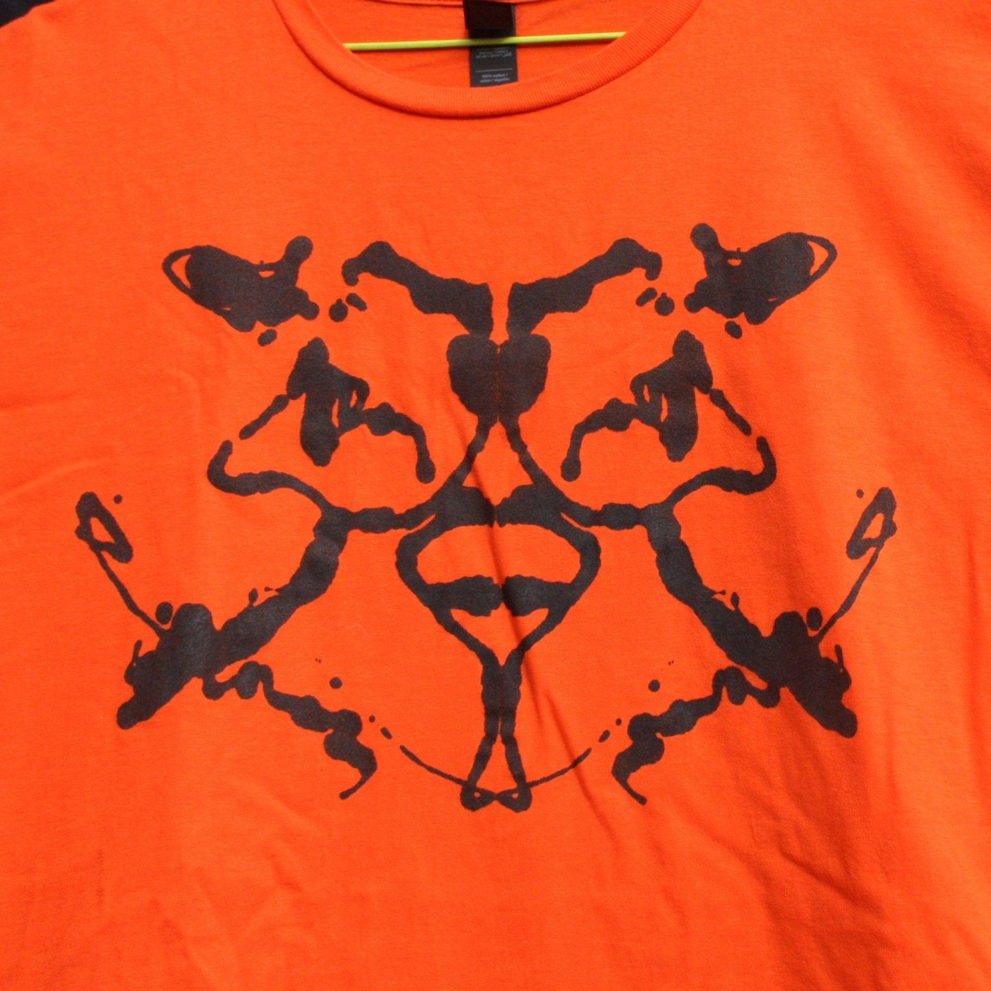Rorschach, Orange cotton T-Shirt with Black ink blot - XL#1 (RO B XL1) - ElRatDesigns - T Shirt