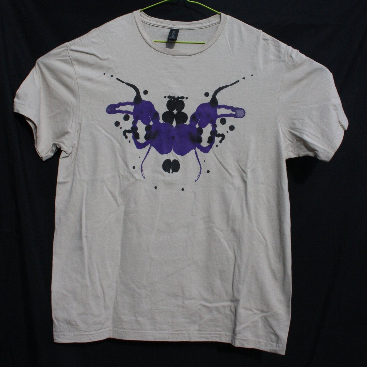 Rorschach, Sand cotton T-Shirt with Black & Purple ink blot - Large #1 (RS BP L1) - ElRatDesigns - T Shirt