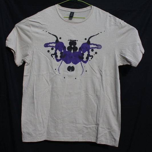 Rorschach, Sand cotton T-Shirt with Black & Purple ink blot - Large #1 (RS BP L1) - ElRatDesigns - T Shirt