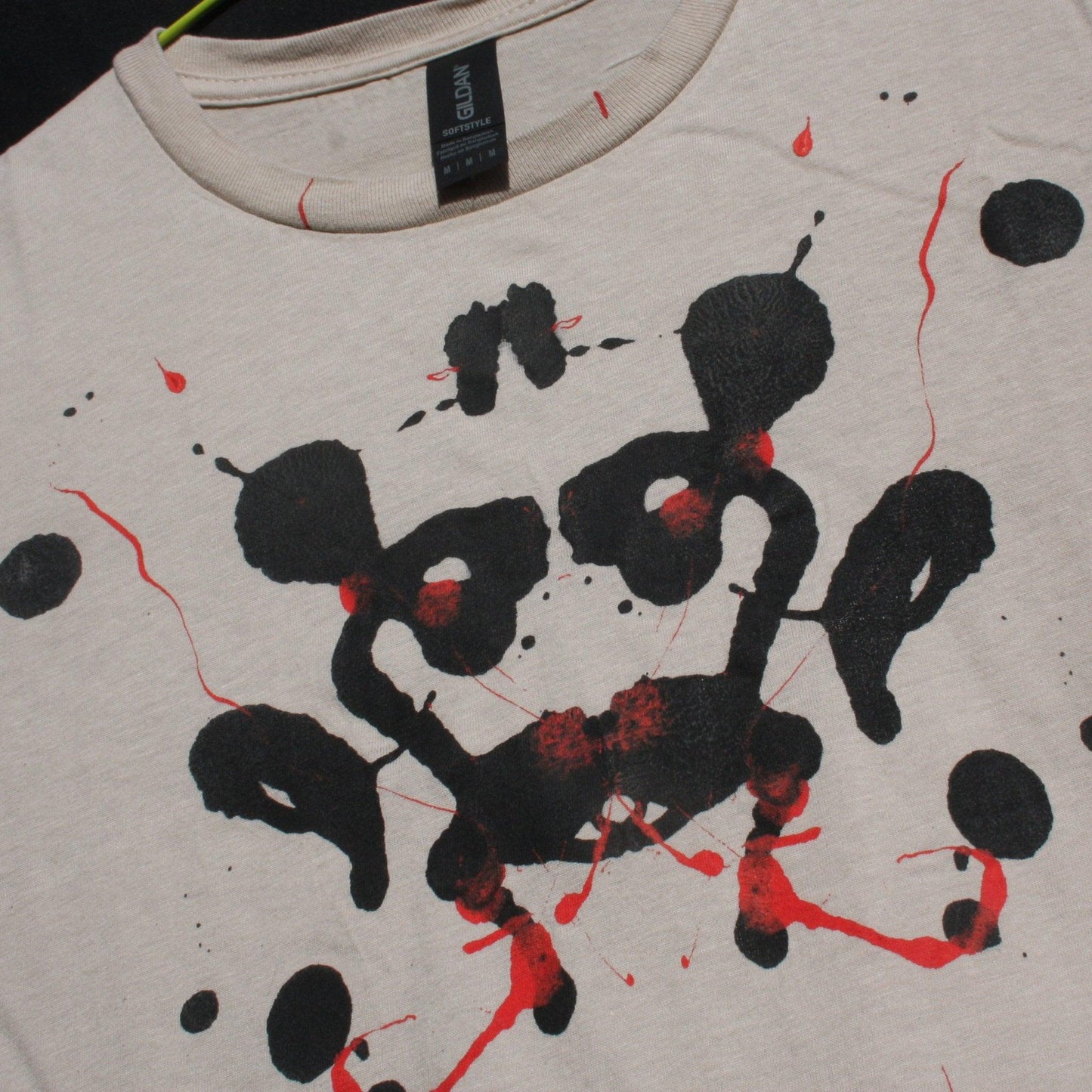 Rorschach, Sand cotton T-Shirt with Black & Red ink blot - Medium (#1 RS BR M1) - ElRatDesigns - T Shirt