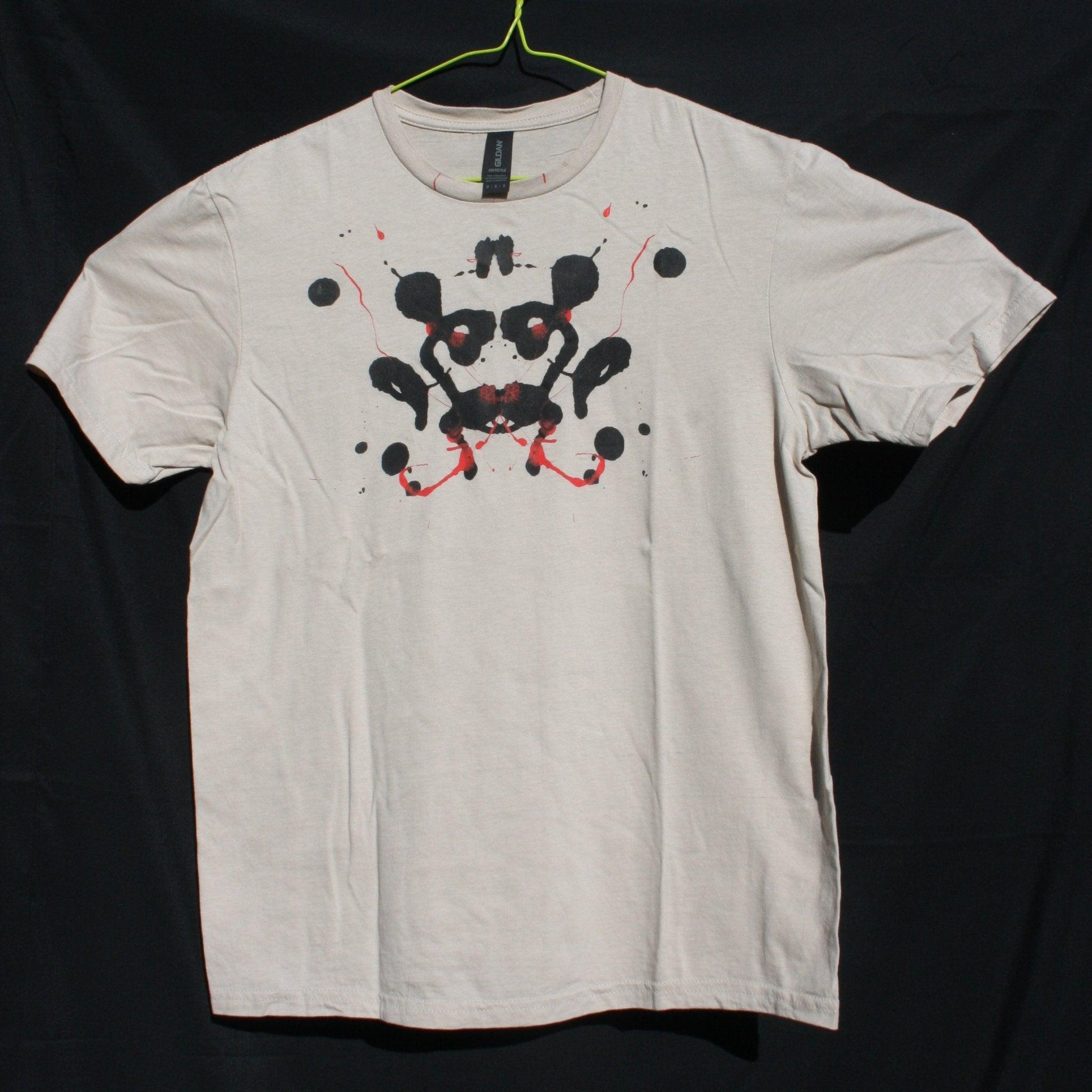 Rorschach, Sand cotton T-Shirt with Black & Red ink blot - Medium (#1 RS BR M1) - ElRatDesigns - T Shirt
