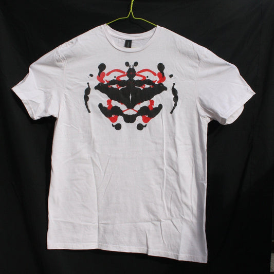 Rorschach, White cotton T-Shirt with Black & Red ink blot - Large #1 (RW BR L1) - ElRatDesigns - T Shirt