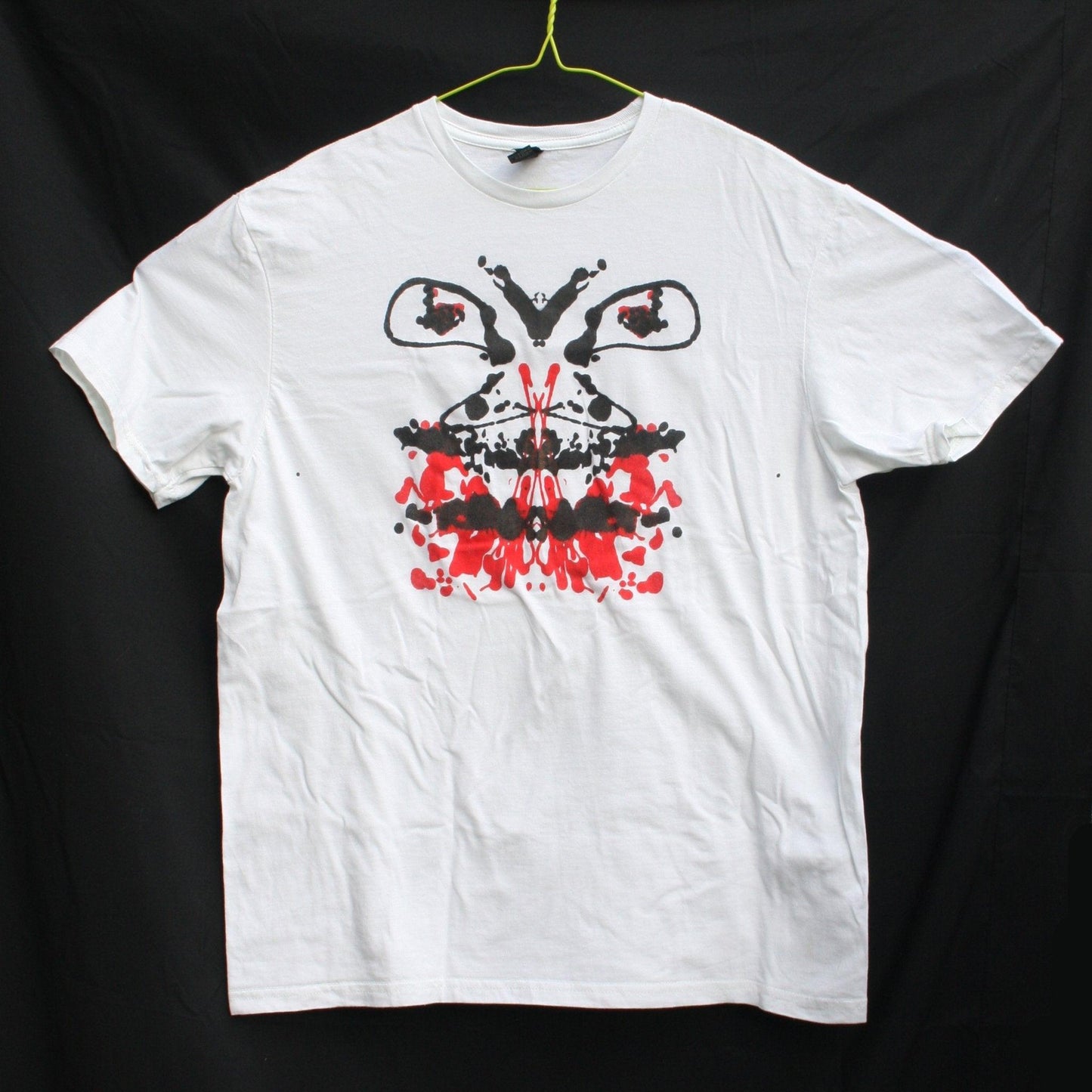 Rorschach, White cotton T-Shirt with Black & Red ink blot - Large #2 (RW BR L2) - ElRatDesigns - T Shirt