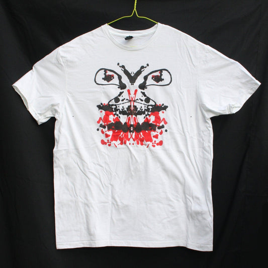 Rorschach, White cotton T-Shirt with Black & Red ink blot - Large #2 (RW BR L2) - ElRatDesigns - T Shirt