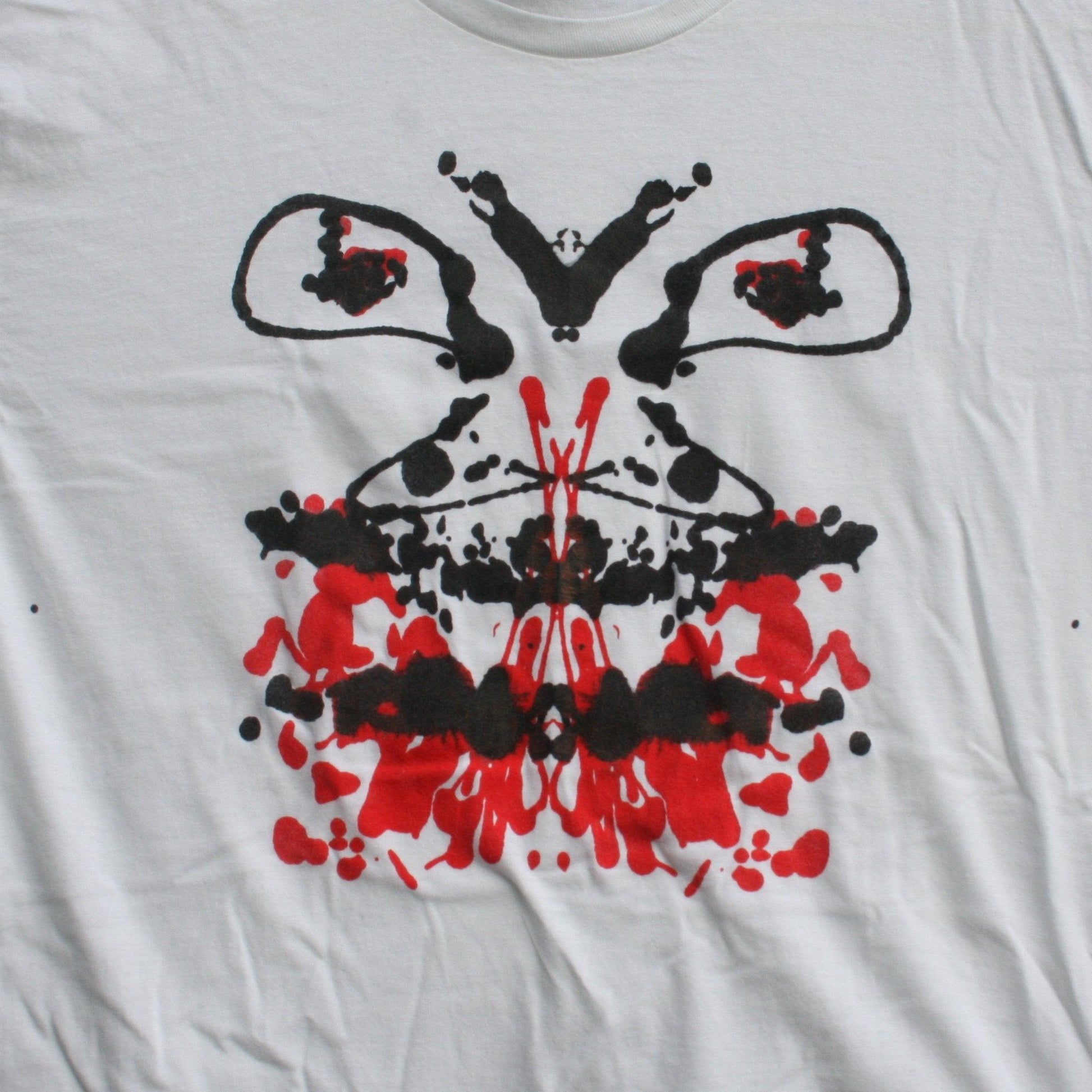 Rorschach, White cotton T-Shirt with Black & Red ink blot - Large #2 (RW BR L2) - ElRatDesigns - T Shirt
