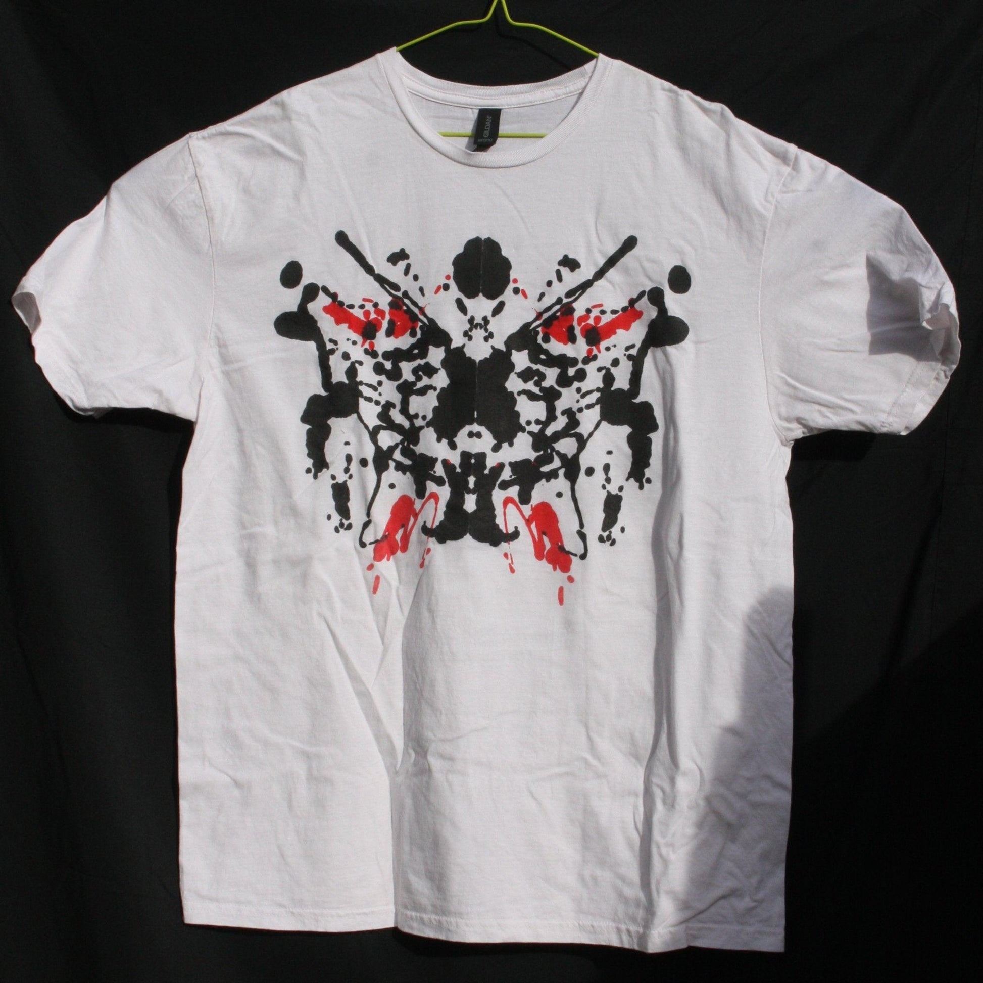 Rorschach, White cotton T-Shirt with Black & Red ink blot - XL #1(RW BR XL1) - ElRatDesigns - T Shirt