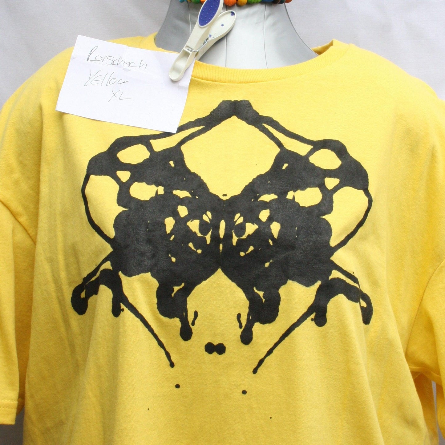 Rorschach, Yellow cotton T - Shirt with Black ink blot - XL #2 (RY B XL2) - ElRatDesigns - T Shirt