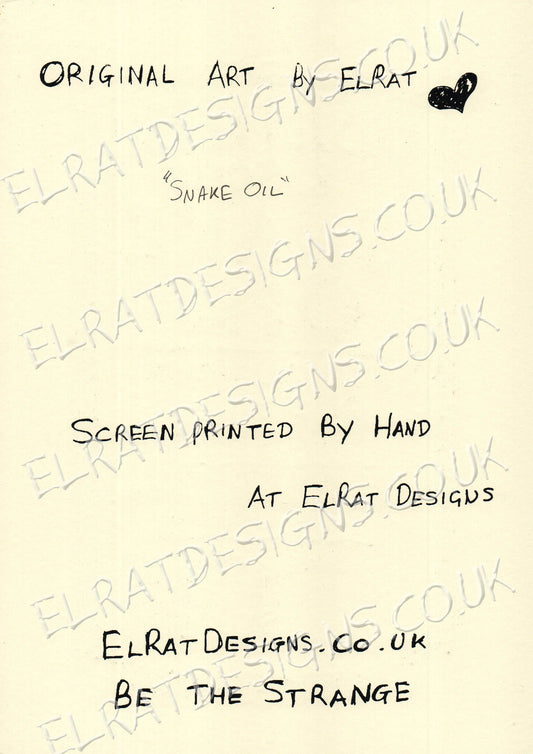Original Art by ElRat, Traditionally Screen Printed by hand. On 300gsm recycled Ivory card with hammered finish