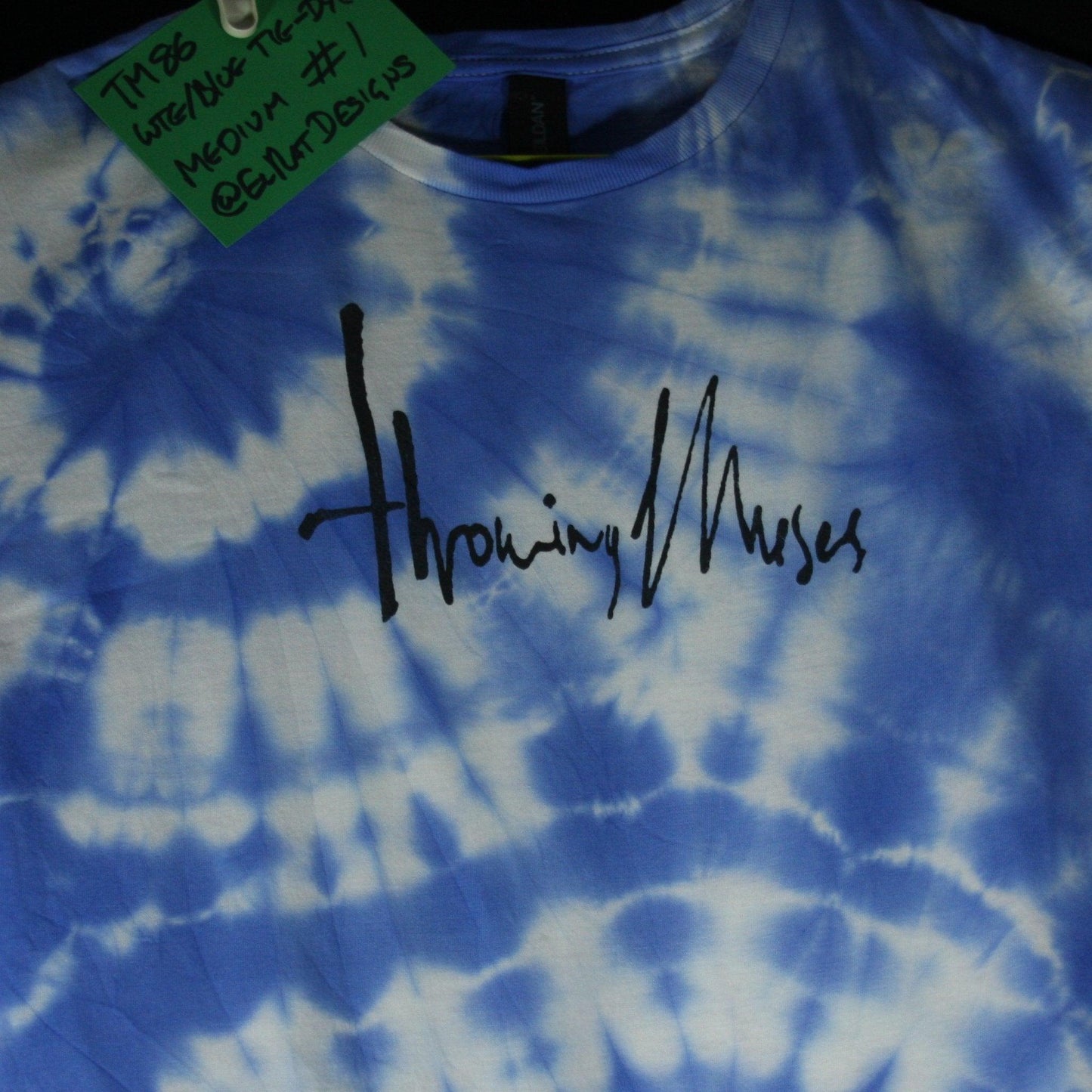 Throwing Muses 1986 logo - ONE OFF White/Blue Tie-Dye Medium (#1) ***MISPRINT*** - ElRatDesigns - T Shirt