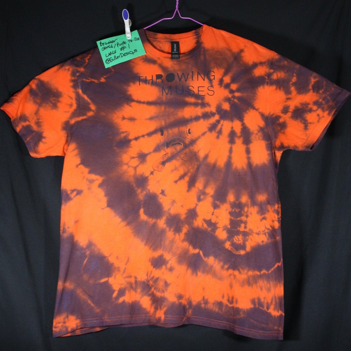 Throwing Muses 'Bywater' fish tee - ONE OFF Orange/Purple Tie-Dye Large (#1) ***MISPRINT*** - ElRatDesigns - T Shirt
