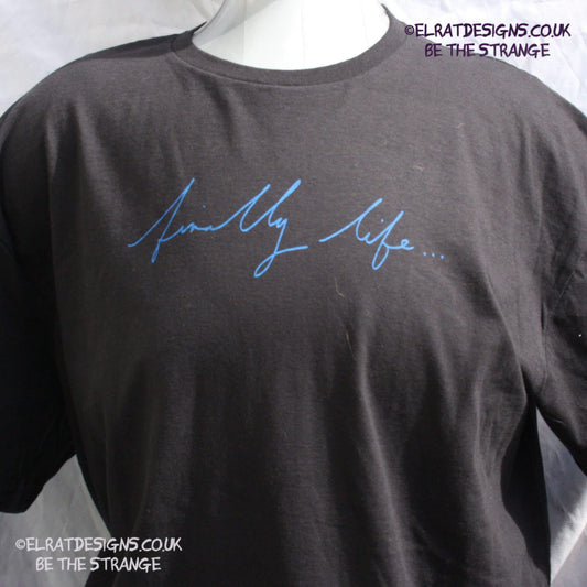 Throwing Muses - Summer of Love T-Shirt, "Finally Life" on the front "As it should have been" on the back, handwritten by Kristin Hersh, during the 2025 UK tour. written exclusively for ElRat designs - hero - elratdesigns.co.uk