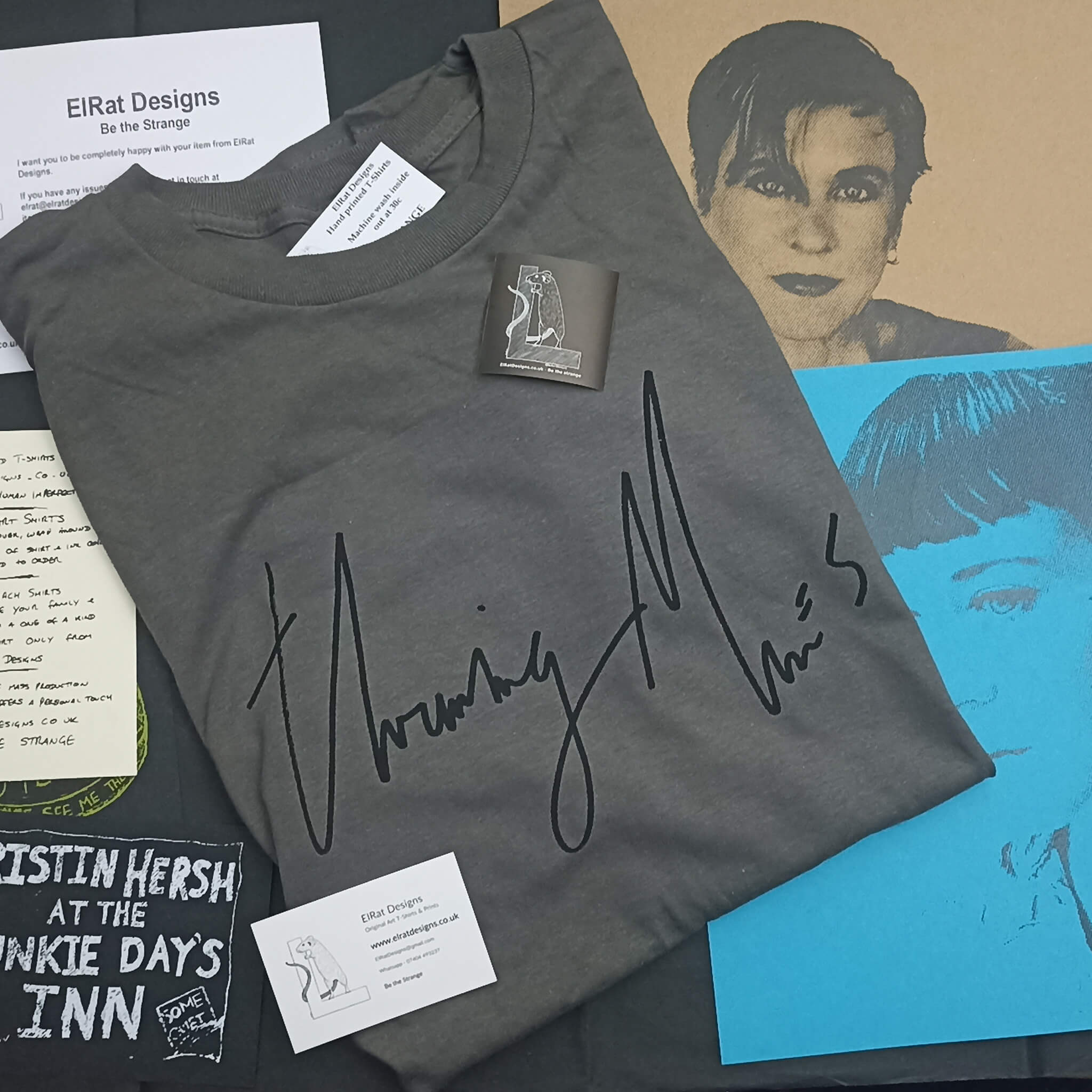 Throwing Muses font 2024. Handwritten by Kristin Hersh Hand printed t-shirt at ElRat Designs
