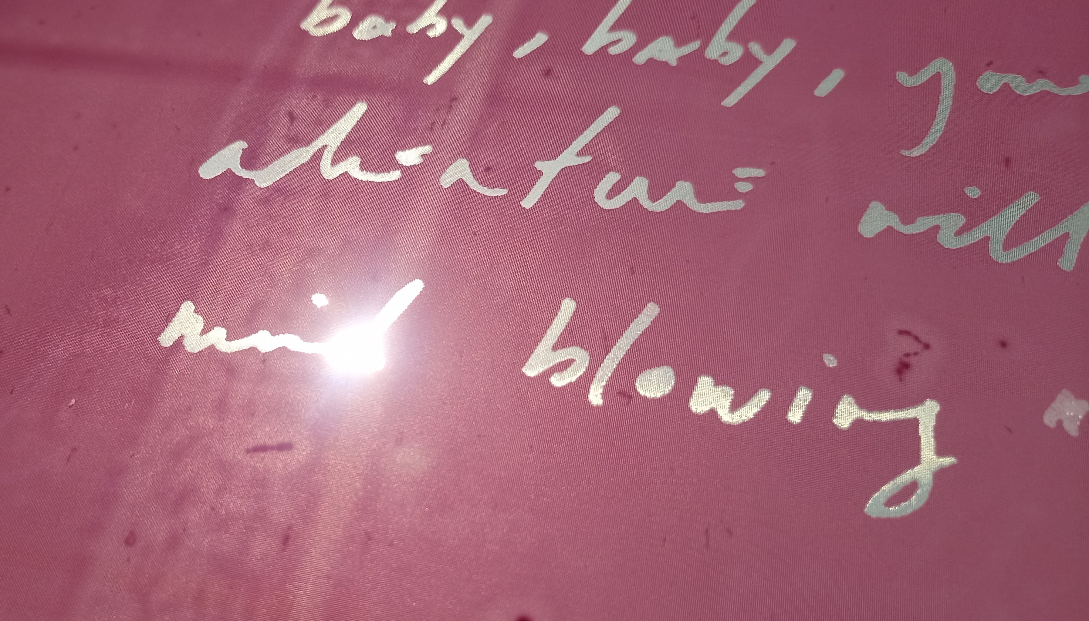 baby baby, your new adventure will be mind blowing, screen, with sunlight. Handwritten by Kristin Hersh 2024, only from ElRat Designs