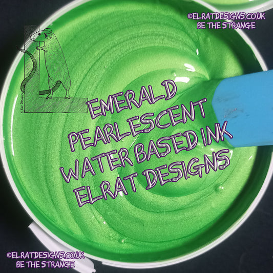 Emerald Pearlescent Eco Friendly, perfectly opaque water based ink - ElRat Designs - elratdesigns.co.uk