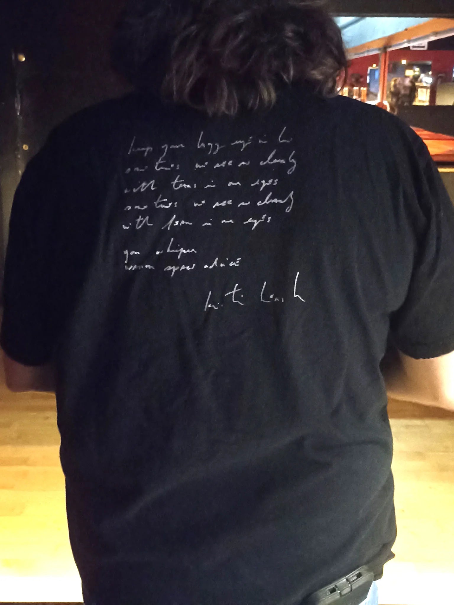 Before the Throwing Muses Electric ballroom gig. Custom Lazy Eye lyric shirt rear