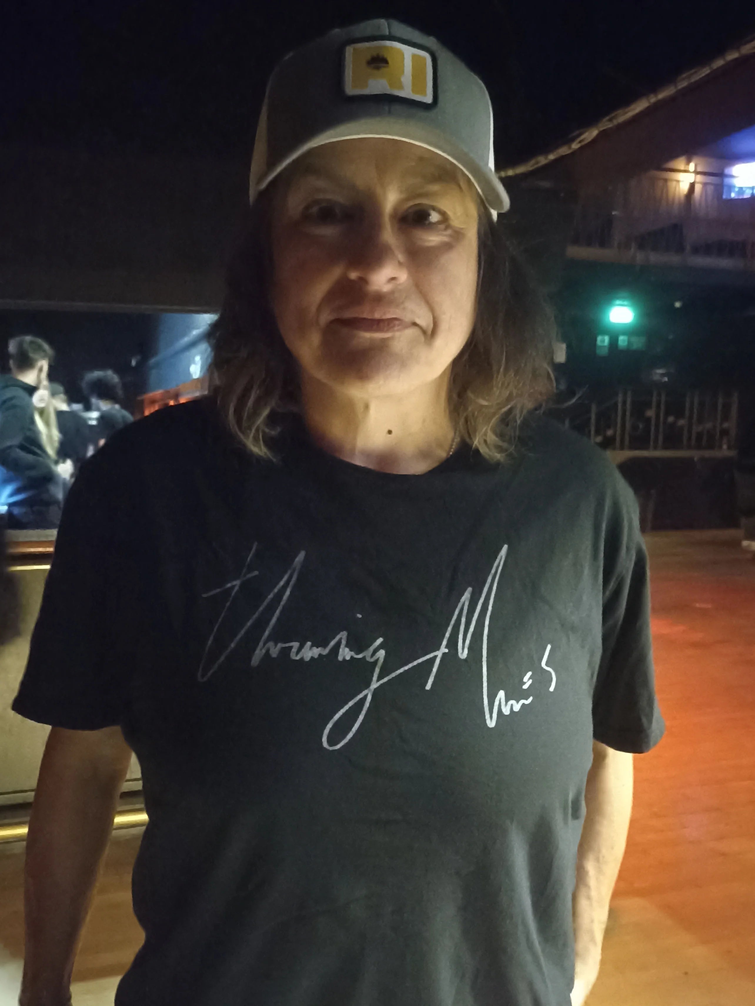 Before the Throwing Muses Electric ballroom gig. Custom Lazy Eye lyric shirt front