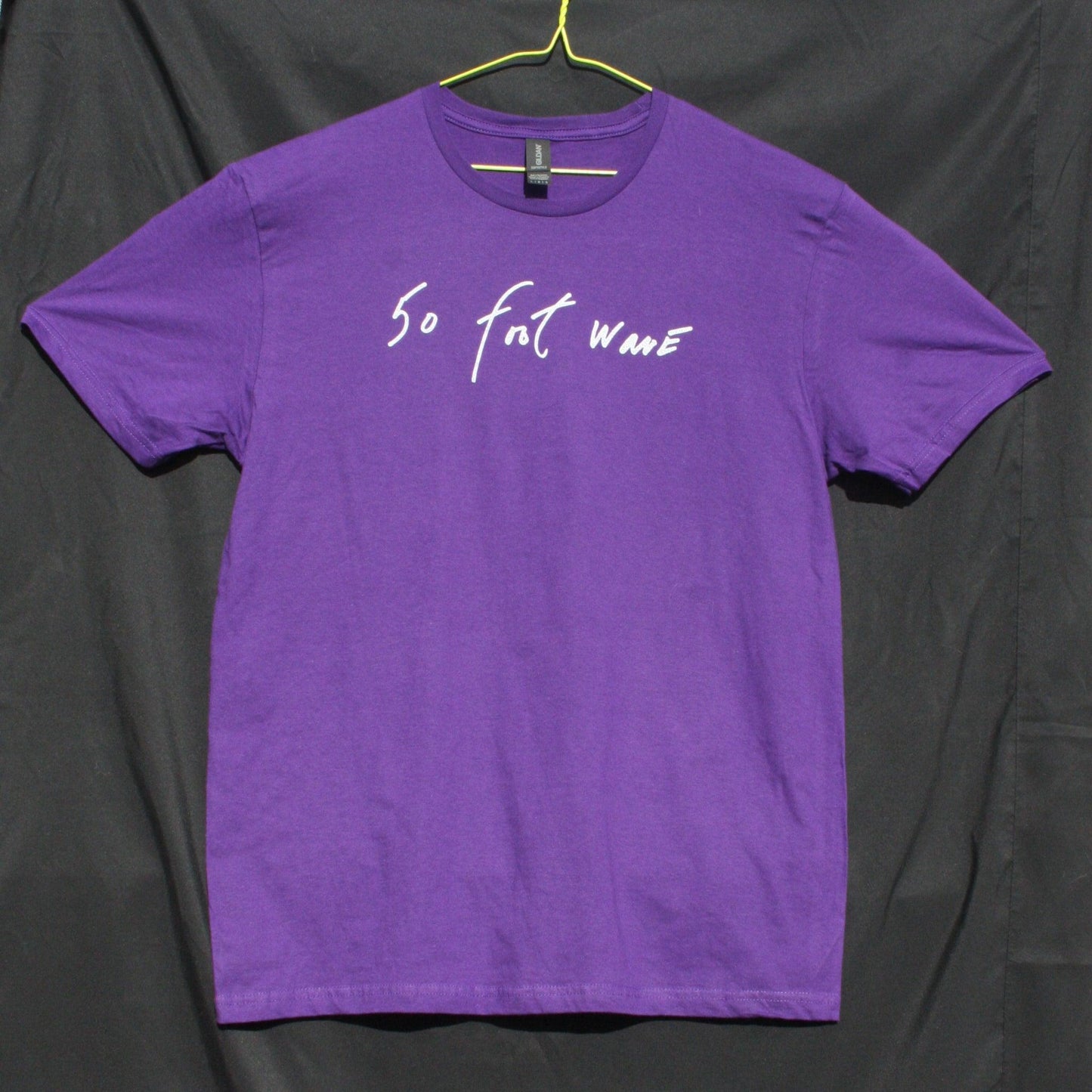 50 Foot Wave T-Shirt in purple featuring 'Throwing Muses' 2024 font, handwritten by Kristin Hersh, designed by ElRatDesigns