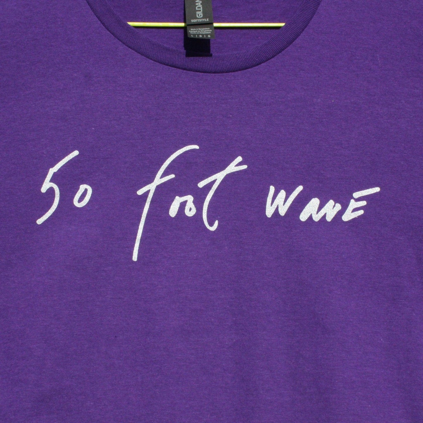 50 Foot Wave T-Shirt in purple featuring 'Throwing Muses' 2024 font, handwritten by Kristin Hersh, designed by ElRatDesigns