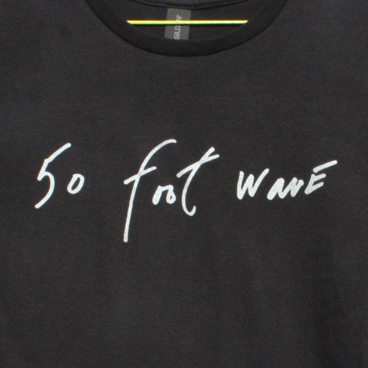 50 Foot Wave T-Shirt in black featuring 'Throwing Muses' 2024 font, handwritten by Kristin Hersh, designed by ElRatDesigns