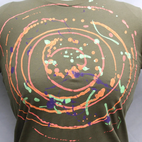 Spiral Splatter Print - Hand printed art shirt - Khaki Xtra Small MP.Kh.XS1 | ElRat Designs