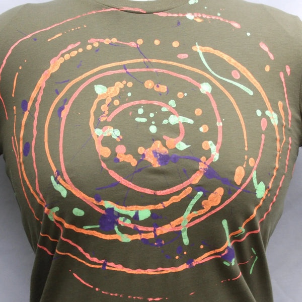 Spiral Splatter Print - Hand printed art shirt - Khaki Xtra Small MP.Kh.XS1 | ElRat Designs